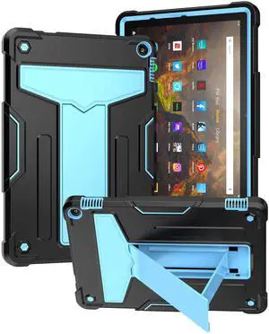 Dteck Case for Fire HD 10/HD 10 Plus Tablet (2021 Release, 11th Generation) - Kids Friendly Shockproof EVA Case Convertible Stand Full Body Rugged Protective Cover, Black+Blue
