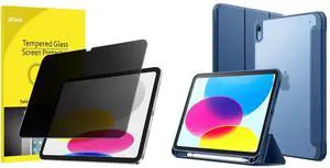 JETech iPad (A16) 11th/10th Generation (2025/2022) Privacy Screen Protector and Matte Case with Pencil Holder Bundle