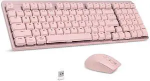 LeadsaiL FA98 Wireless Mechanical Keyboard and Mouse, 2.4Ghz Cordless Mechanical Keyboard and Silent Mouse, Low-Profile Red Switch, 98-Key Compact Slim 96% Keyboard for Windows/MacOS PC Laptop - Pink