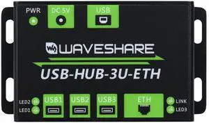 Waveshare Industrial Grade Multifunctional USB HUB Extending 3X USB Ports + 100M Ethernet Port Suitable for Industrial/Office Environments Requiring Higher Level Device and Network Connection