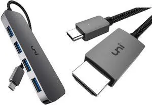 uni Bundle 4K@30Hz USB C to HDMI Cable + USB C to USB Hub 4 Ports