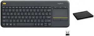 Logitech K400 Plus Wireless Touch TV Keyboard with Built-in Touchpad, Quiet Keys, 18-Month Battery Life, Works with Windows, Android, Chrome OS  Dark Gray, Includes Cleaning Cloth, Bulk Packaging