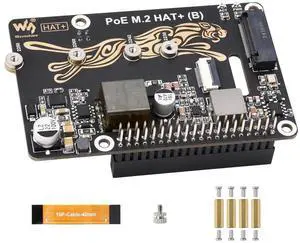Waveshare POE M.2 HAT+ (B) for Raspberry Pi 5, PCIe to M.2, Power Over Ethernet, NVMe SSD Support, IEEE 802.3af/at