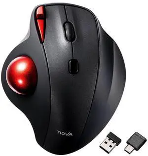 SANWA 2.4G Wireless Trackball Mouse, Optical Ergonomic Rollerball Mice, Programmable Silent Buttons, USB-A & Type-C Receiver, Thumb Control, 4 DPI, Rechargeable Compatible for PC, Mac, Windows, Laptop