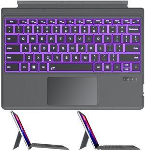 OMOTON Bluetooth Keyboard Compatible with Microsoft Surface Pro 7/7+/6/5/4/3, Ultra-Slim Keyboard Type Cover with Touchpad, 7 Colors Backlit, Rechargeable and Wireless, Grey