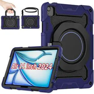 ROISKIN for iPad Air 11 inch Case (M3 2025/M2 2024)/ Air 6th Generation for Kids with HD Screen Protector, 360 Rotating Kickstand, Shoulder Strap, Rugged Heavy Duty Military Case for iPad Air 11