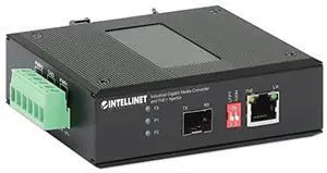Intellinet Industrial Gigabit Media Converter & PoE+ Injector-Up to 30W for 1 PD, Handles Extreme Temps, IP40 Metal Housing, DIN-Rail Mountable, 10/100/1000Base-TX RJ45 to SFP-3 Yr Mfg Warranty-508988