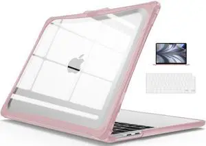 IBENZER Hexpact Compatible with 2024 2023 2022 MacBook Air 13 inch Case M3 A3113 M2 A2681, Heavy Duty Case & KeyboardCover & ScreenFilm for Mac Air 13.6 Touch ID, Pinkish, HPE-AT13-KK-PKSH+2
