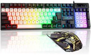 CHONCHOW USB Wired Keyboad and Mouse Combo, Full Size Rainbow LED Light Up Backlit Color Gamer Keyboard and Mouse Set, Mouse and Keyboard Combo for Computer Laptop Xbox PS4 PS5 Gaming and Work