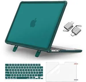 MOSISO Compatible with MacBook Air 13 inch Case 2025 2024 2023 2022 M4 A3240 M3 A3113 M2 A2681, Heavy Duty Hard Case with Kickstand&Keyboard Cover&Screen Film&Type C for MacBook Air 13.6, Teal Green