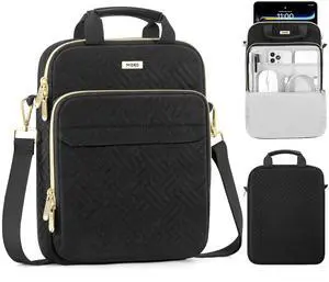 MoKo 12.9 Inch Puffer Tablet Sleeve Bag for 13" New iPad Pro M4 & Air M2 2024, iPad Pro 12.9" M2&M1, Galaxy Tab S8/S9 Plus 12.4", 360deg Edge Protection Puffy Bag with Handle & Shoulder Strap, Black