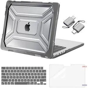 MOSISO Compatible with MacBook Pro 14 inch Case 2025-2021 M4 M3 M2 M1 A3112 A3185 A3401 A2918 A2992 A2779 A2442, Heavy Duty Hard Shell Case with TPU Bumper&Keyboard Cover&Screen Film&Type C, Gray