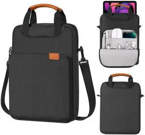 MoKo 9-11 Tablet Shoulder Sleeve Bag, Fits 11inch iPad Air M3, iPad A16 2025, iPad10/9/8th 10.2, Surface Go 3/2 10.5, Tab S8/S9 11, Polyester Bag with Concealed Hand Strap, Black & Gray