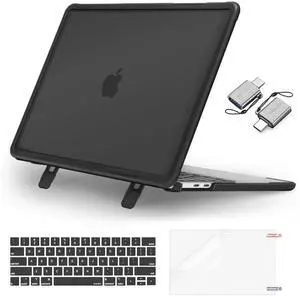 MOSISO Compatible with MacBook Pro 13 inch Case M2 2025-2016 A2338 M1 A2251 A2289 A2159 A1989 A1708 A1706, Heavy Duty Plastic Hard Case with Kickstand&Keyboard Skin&Screen Film&Type C, Black