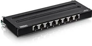 TRENDnet 8-Port Cat6A Shielded Patch Panel, Wall Mount Ready, 10G Ready, Cat5e,Cat6,Cat6A Compatible, Metal Housing, Color-Coded Labeling for T568A & T568B Wiring, Cable Management, Black, TC-P08C6AS