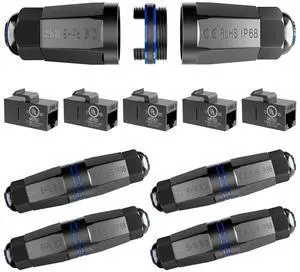 VCELINK CAT6 Waterproof Ethernet Coupler IP68, UL-Listed RJ45 Keystone Coupler Supports PoE, Outdoor Cable Cover for RJ45/HDMI/Coaxial/RCA Keystone, 5 Pack
