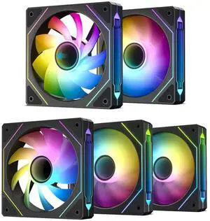 DARKROCK 3-Pack F120 Plus 2-Pack R120 120mm Infinite Mirror Case Fans with PWM Control & ARGB Effect, 24 LED Lights, HDB Hydraulic Bearing for Low-Noise Operation - Black