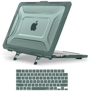 MOSISO Compatible with MacBook Air 15 inch Case 2025 2024 2023 M4 A3241 M3 A3114 M2 A2941, Honeycomb Shockproof Heavy Duty TPU Bumper Plastic Hard Case with Fold Kickstand&Keyboard Cover,Emerald Green