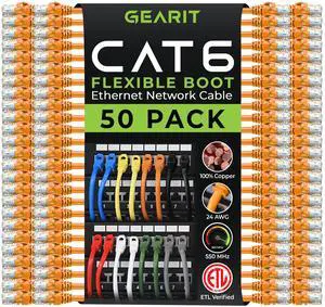 GEARit 50-Pack Cat6 Patch Cable 0.5 Foot / 6 Inches Cat 6 Ethernet Cable Snagless Flexible Soft Tab - Premium Series - Orange