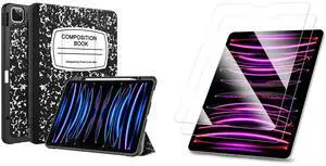 Fintie Bundle: Fintie SlimShell Case for iPad Pro 12.9" 6th/5th/4th/3rd Gen - [Built-in Pencil Holder] Soft TPU Back Cover + [2-Pack] Tempered Glass Screen Protector