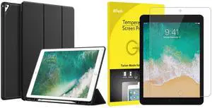 JETech iPad Pro 12.9 Inch (2015/2017 Model, 1st/2nd Generation) Case with Pencil Holder and Tempered Glass Screen Protector Bundle