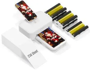 HPRT Photo Printer 4x6 with Photo Paper 256 Sheets and 5 Ribbon,Picture Printer for iPhone, Android, Smartphone, Thermal Dye-Sublimation(Pure White)