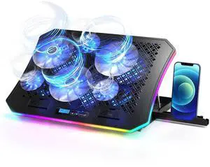 KeiBn Upgarde Laptop Cooling Pad, RGB Lights Laptop Cooler 6 Fans for 15.6-17.3 Inch Laptops, 7 Height Stands, 10 Modes Light, 2 USB Ports, Desk or Lap Use (A8,Blue)
