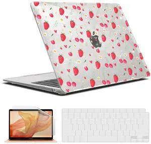 IBENZER Compatible with New MacBook Air 13 inch case 2022 2021 2020 M1 A2337 A2179 A1932, Hard Shell Case&Keyboard Cover&Screen Film for Mac Air 13 with Touch ID (2018-2022), Strawberry, AT13-STBY+2