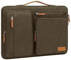MOSISO 360 Protective Laptop Case 15 inch, 15 inch Laptop Sleeve Compatible with MacBook Air M4 M3 M2 2025 2024 2023, Dell XPS Plus, Side Open Carrying Case with 4 Zipper Pockets&Handle, Carob Brown