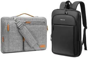 MOSISO Slim Laptop Backpack, 15.6 inch Waterproof Commute Laptop Bag & 360 Protective Laptop Shoulder Bag,15-15.6 inch Computer Bags,Side Open Messenger Bag with 4 Zipper Pockets, Black&Gray