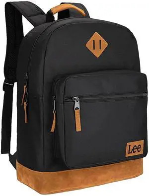 Lee Authentic Jeans Company Study Backpack for Class, Padded Laptop Sleeve Fits 15.6 Inch Notebook (Black)