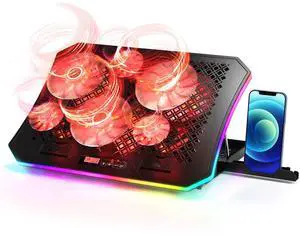 Laptop Cooling Pad, KeiBn RGB Lights Laptop Cooler 6 Fans for 15.6-17.3 Inch Laptops, 7 Height Stands, 10 Modes Light, 2 USB Ports, Desk or Lap Use (A8,Red)