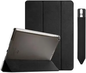 ProCase iPad 7th 10.2" 2019 Black Case with Suede Exterior Bundle with Pencil Holder Sticker for Apple Pencil 1st and 2nd Gen