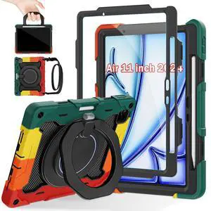 ROISKIN for iPad Air 11 inch Case (M3 2025/M2 2024)/ Air 6th Generation for Kids with HD Screen Protector, 360 Rotating Kickstand, Shoulder Strap, Pen Holder, Heavy Duty Military Case for iPad Air 11