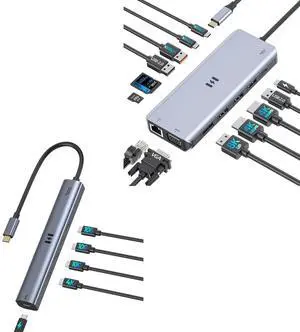 Selore 13-in-1 Docking Station Triple Monitor + 10Gbps USB C Hub with 4K@60Hz Video Display