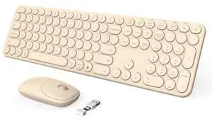 seenda Wireless Keyboard and Mouse, USB & Type C 2-in-1 Receiver, Full Size Brown Wireless Keyboard Mouse Combo, Compatible for Windows 7/8/10/11, MacBook Pro/Air, Laptop, Desktop, PC - Khaki