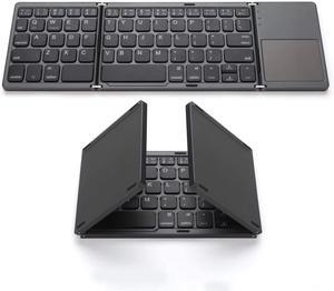 Foldable Wireless Keyboard with Touchpad, Rechargeable Pocket-Sized Folding Travel Keyboard for iOS, Android, Windows - Space Gray