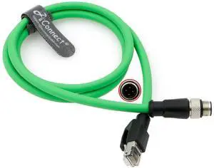 AConnect M12 4 Position D-Coded Connector to RJ45 Cat5e Ethernet Cable Assembly Waterproof Portable 3.3Ft/1M