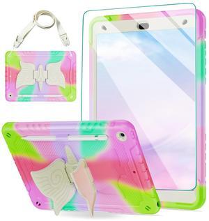 for iPad 9th/8th/7th Generation Case 10.2" with Tempered Glass Screen Protector, Stand & Pencil Holder Shoulder Strap,Shockproof for iPad 10.2 Case 2021/2020/2019 Kids