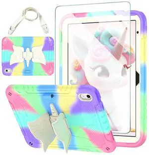 ACEMO iPad (A16) 11th Gen Case 11 inch/iPad 10th Generation Case 10.9 inch with Screen Protector/Shoulder Strap/Pencil Holder/Kickstand Cute Kids Girls Cover for iPad 2025 2022 Rainbow Purple