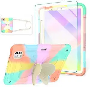 for iPad Air 5th Generation Case iPad Pro 11 inch Case 4th 3rd for Kids Girls with Screen Protector, Butterfly Kickstand, Shoulder Strap, Pencil Holder Cover for iPad Air 4th Gen 10.9'' Rose Gold