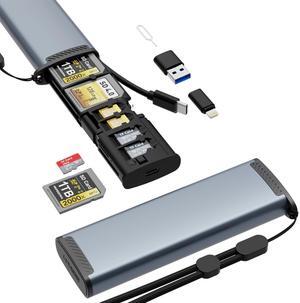 Card Reader with Card Carrying Case Holder, USB C Lightning USB3.0 SD/TF Card Reader Adapter Memory Card Reader for Micro SDXC,Micro SDHC,SDXC,SDHC,SD Cards,USB Disk, for iPhone/iPad/MacBook/Samsung