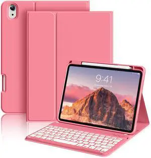 aoub Keyboard Case for iPad 11th (A16) / 10th Generation Case 2025/2022 11/10.9 Inch with Pencil Holder - 7 Colors Backlit Wireless Detachable Folio Keyboard Soft TPU Back Cover - Pink