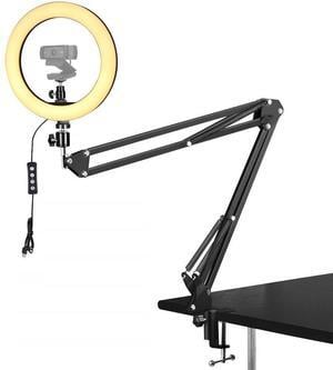Webcam Selfie Light with Clamp Mount Stand,10 Inch Ring Light with Boom Arm Holder Compatible with Logitech C920 StreamCam C922 C930e C925e C615 Brio 500 4K webcams