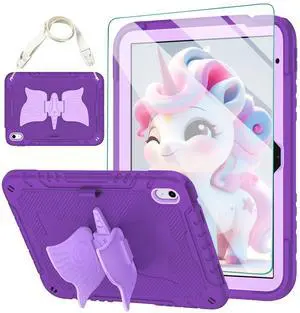 ACEMO iPad 10th Generation Case 10.9 inch/iPad (A16) 11th Generation Case 11 inch with Screen Protector/Shoulder Strap/Pencil Holder/Kickstand Cute Kids Girls Cover for iPad 2022 2025 Dark Purple