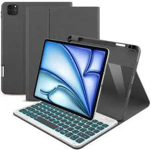 Keyboard Case for iPad Air 11 inch (M3/M2, 2025/2024)/ iPad Pro 11 inch (1st, 2nd, 3rd, 4th Gen)/ iPad Air 5th 4th Generation, 7 Colors Backlit Detachable Wireless Keyboard Cover with Pencil Holder