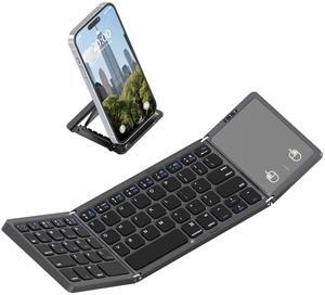 Foldable Bluetooth 5.1 Keyboard with Full Size Touchpad,Rechargeable Pocket Wireless Portable Keyboard for iOS, Android, Windows Devices - Space Grey