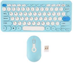 ASHATA Cute Retro Keyboard with Round Keycaps, Mute Ergonomic 2.4G Keyboard Combo for Desktop PC Computer for OS X (Blue)