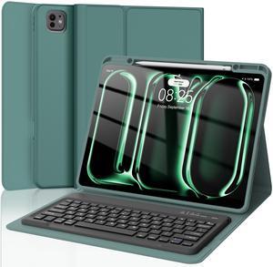 iPad Pro 13 inch Case 2024 with Keyboard, Smart Folio Cover with Upper Pencil Holder for Apple iPad 13 Pro M4, Rechargeable, Magnetic Detachable Bluetooth Keyboard for iPad Pro 7th Gen 13", Dark Green