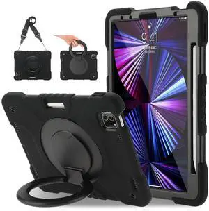 Andnary Case for iPad Pro 11 Inch 4th 2022/3rd 2021/2nd 2020/1st Gen 2018, iPad Air 10.9 Inch 2022/2020 5th/4th Generation Case with Pencil Holder/360deg Rotating Handle Stand, Black
